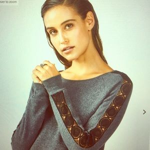 Fabletics gray lace pullover sweatshirt